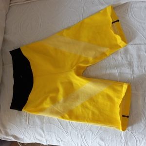 Compression Athletic Shorts Stretch Yellow/Black Back Zip Pockets Size S